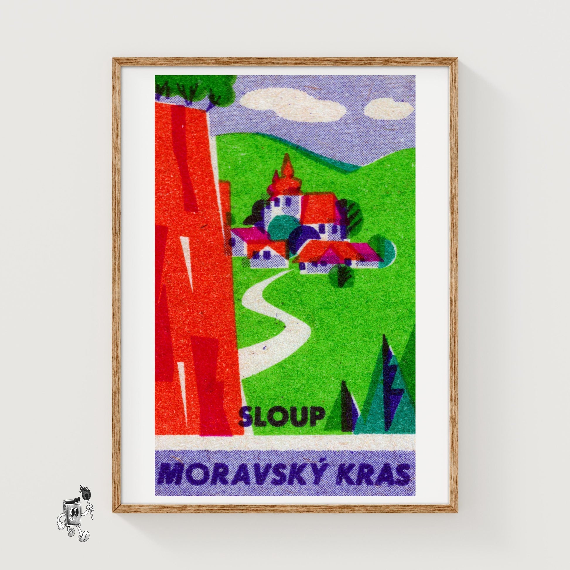 Countryside Town - vintage matchbox label print