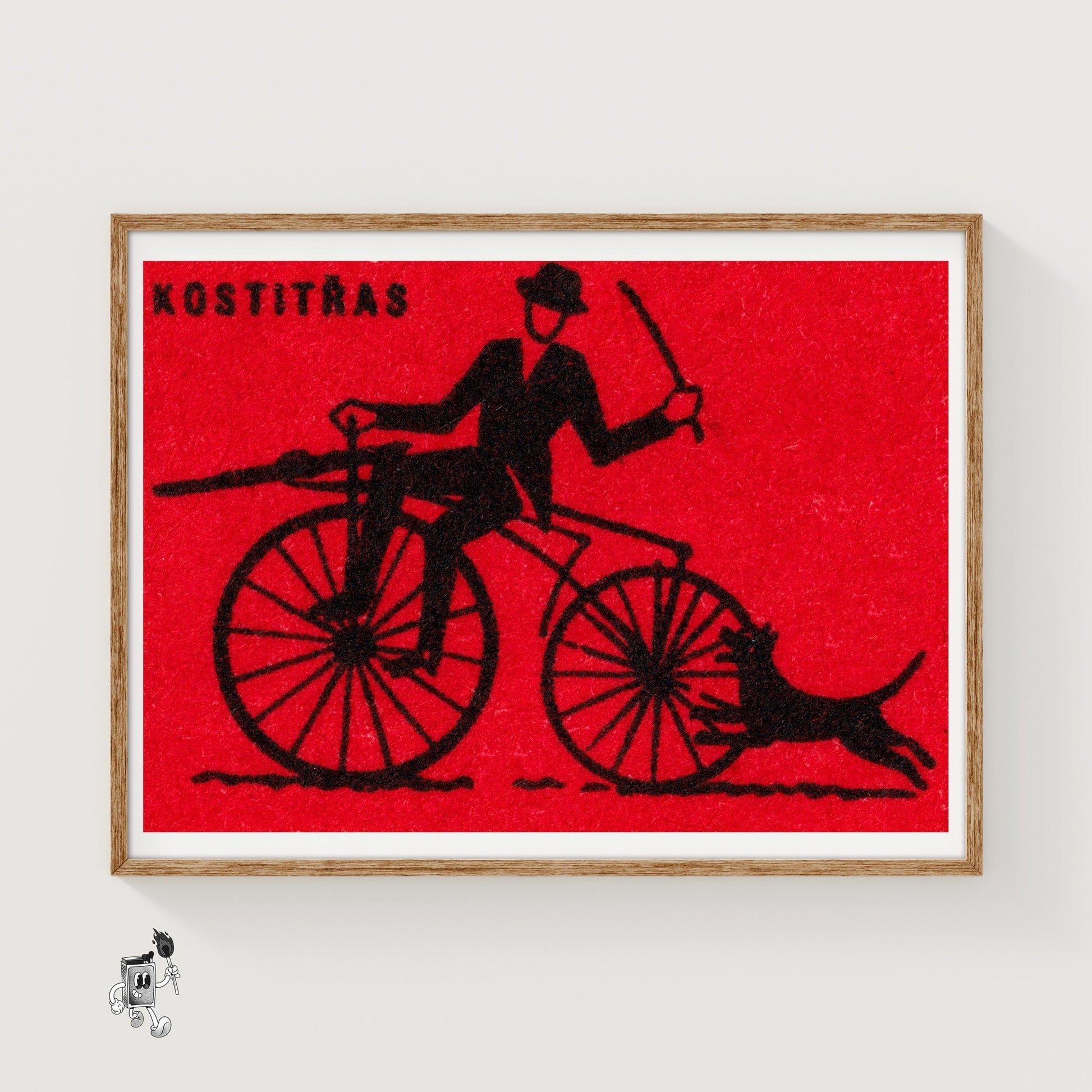 Cyclist with Dog - vintage matchbox label print