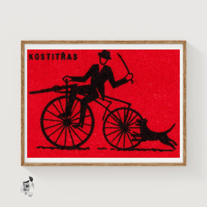 Cyclist with Dog - vintage matchbox label print