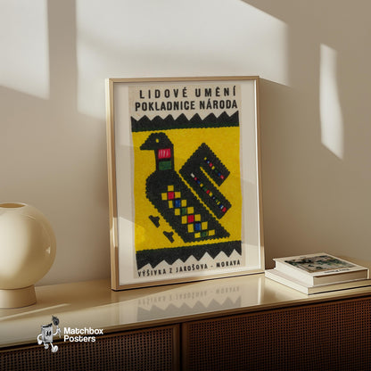 Folk Bird - vintage matchbox label print - size comparison