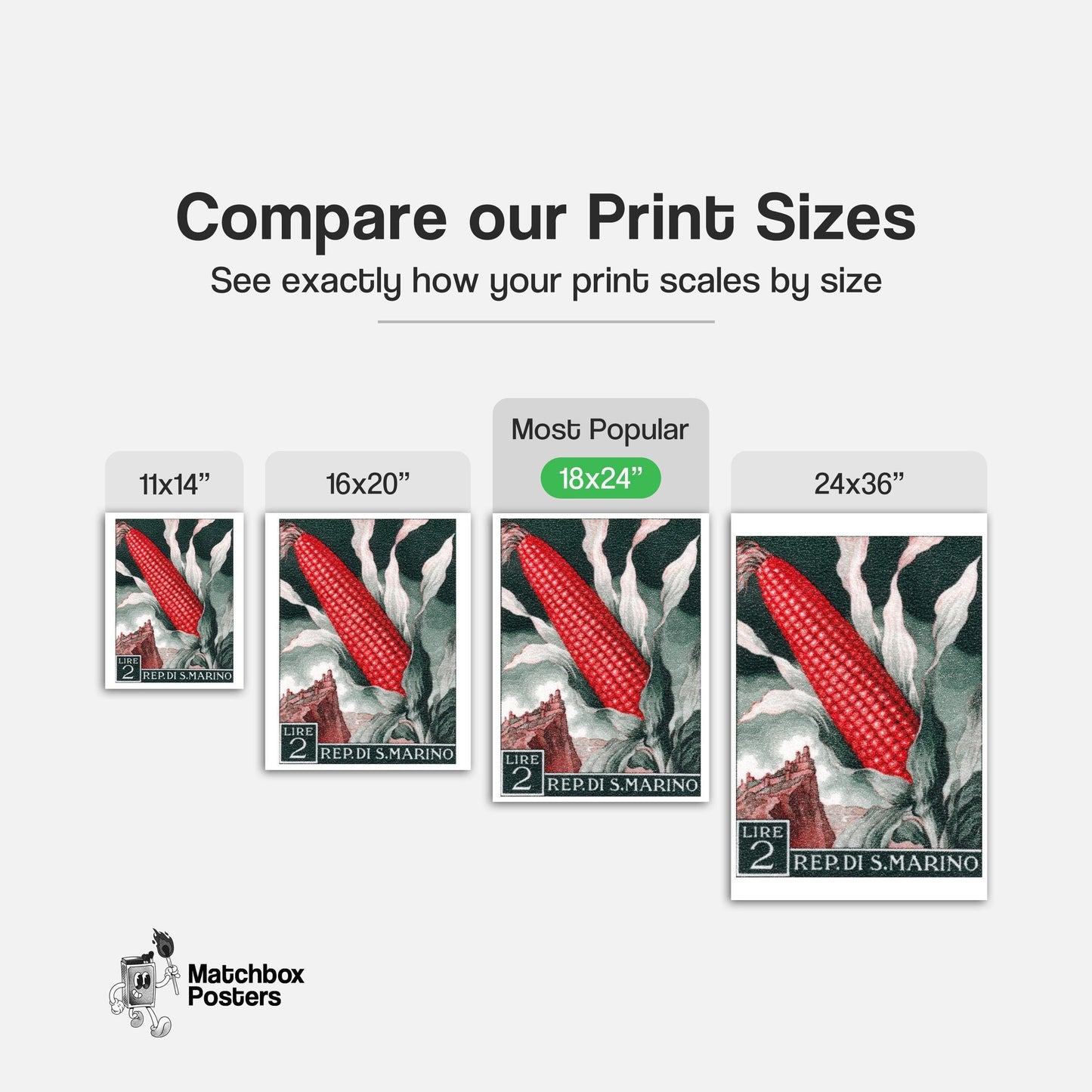 Red Corn: Vintage REP. DI S. MARINO Stamp - vintage matchbox label print - gallery wall preview