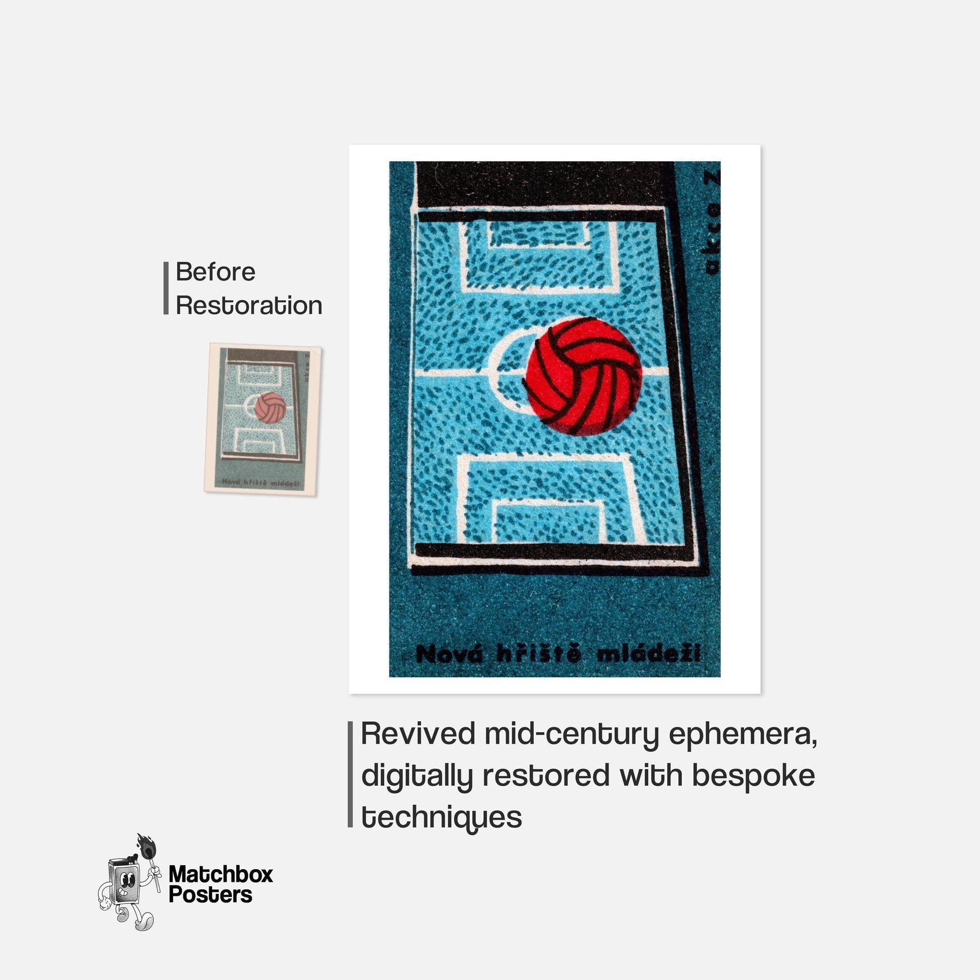 Football Field - vintage matchbox label print - framed wall art preview