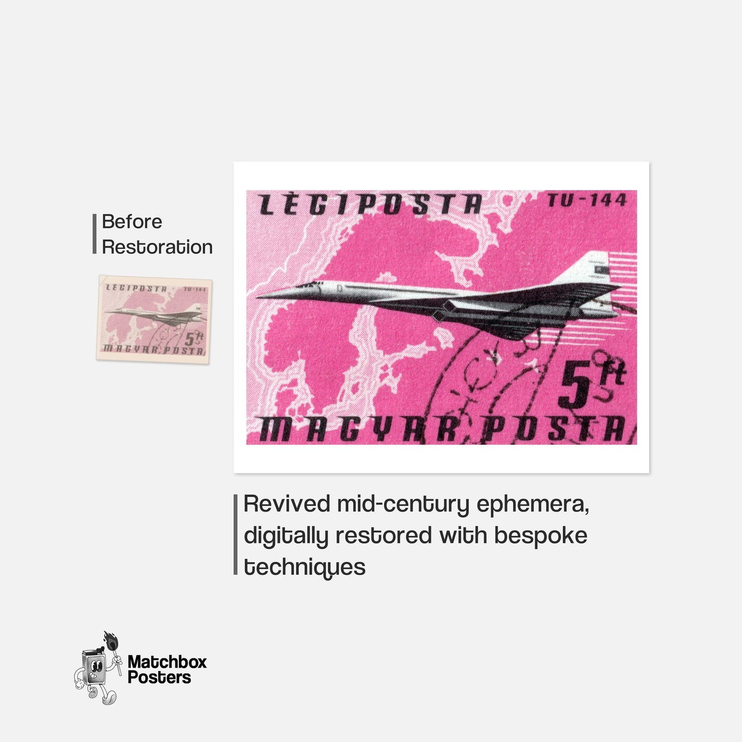 TU-144 Aircraft - vintage matchbox label print - framed wall art preview