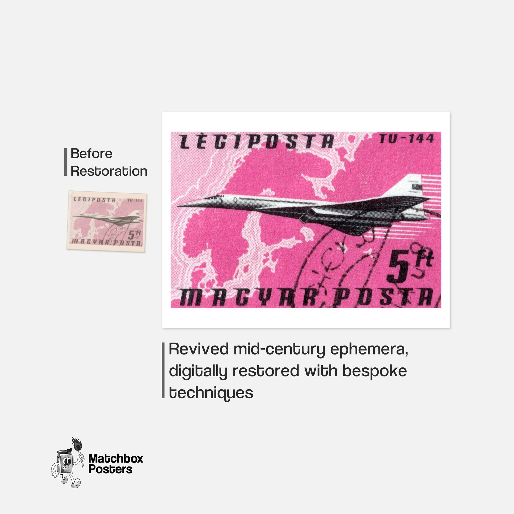 TU-144 Aircraft - vintage matchbox label print - framed wall art preview