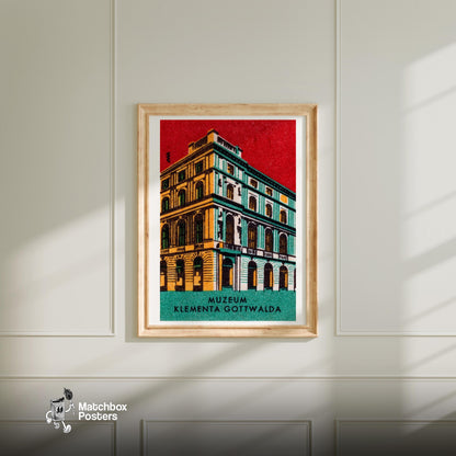 Klement Gottwald Museum - vintage matchbox label print - bedroom mockup
