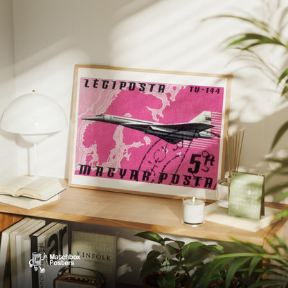 TU-144 Aircraft - vintage matchbox label print - office wall