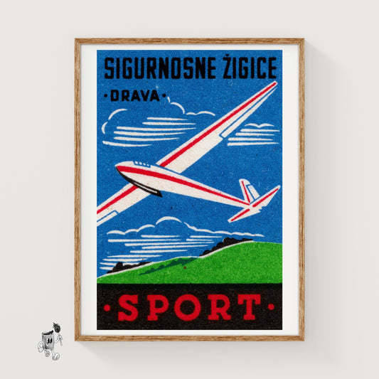 Glider - vintage matchbox label print