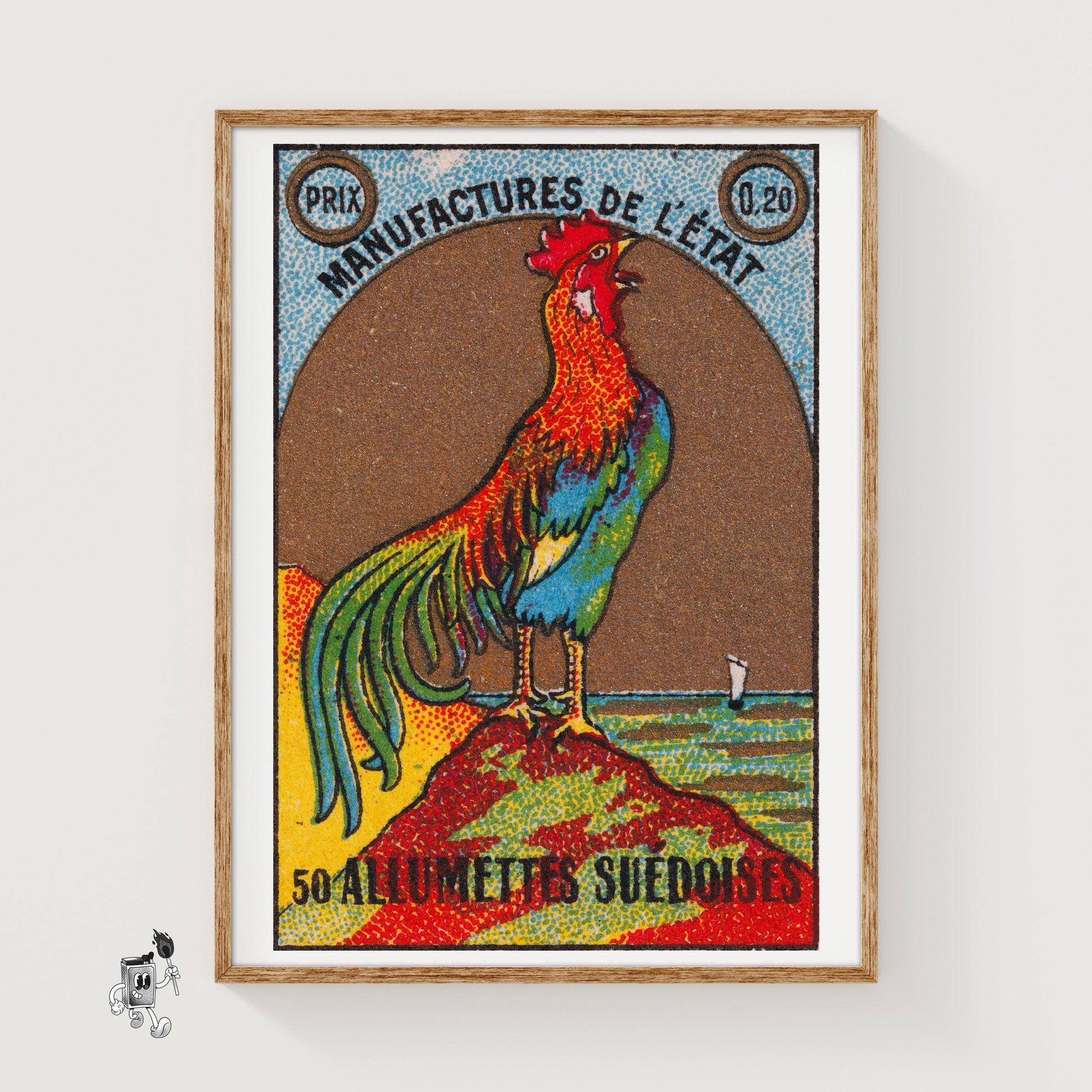 Colorful Rooster - vintage matchbox label print