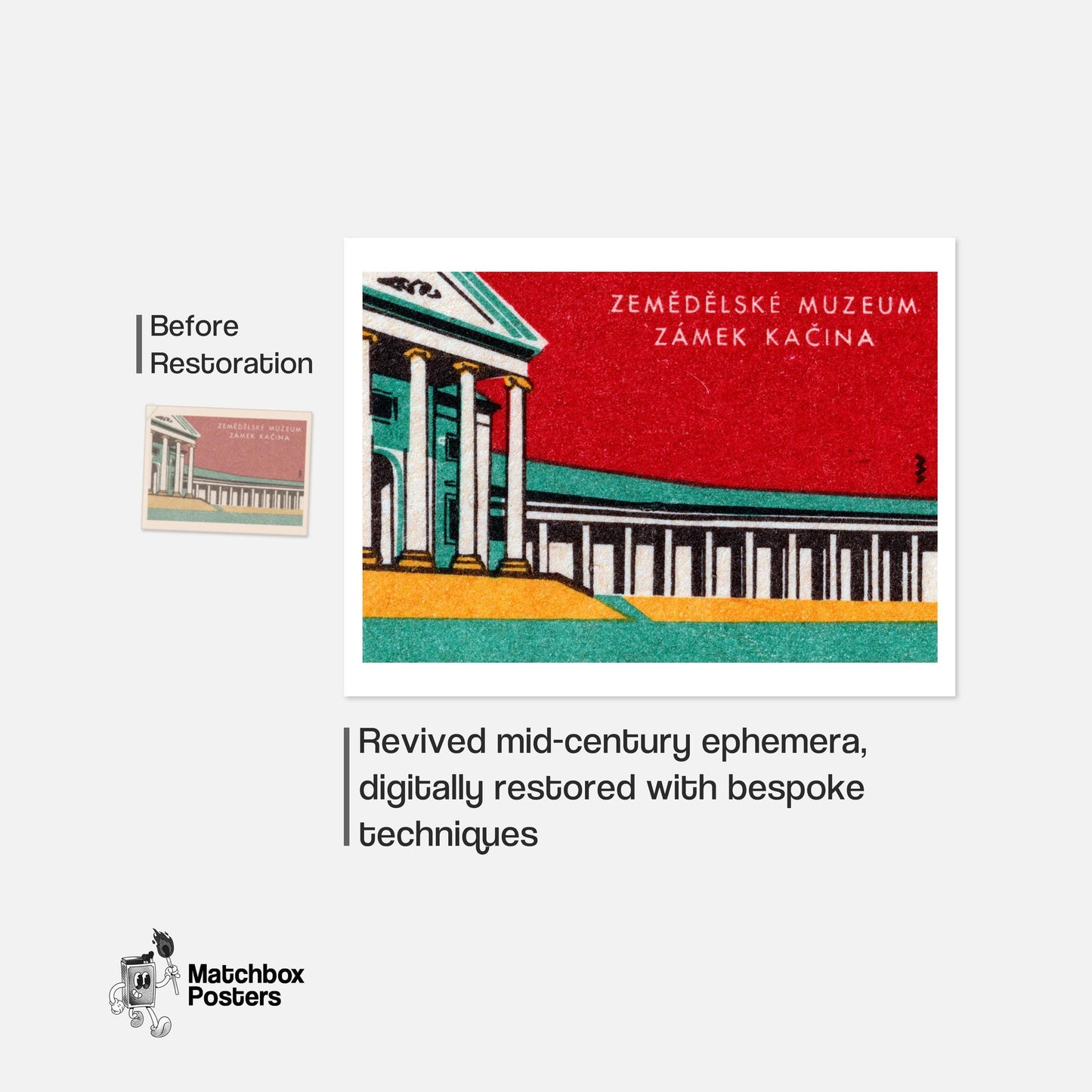 Zemedelske Museum - vintage matchbox label print - framed wall art preview