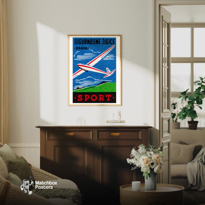 Glider - vintage matchbox label print - living room mockup