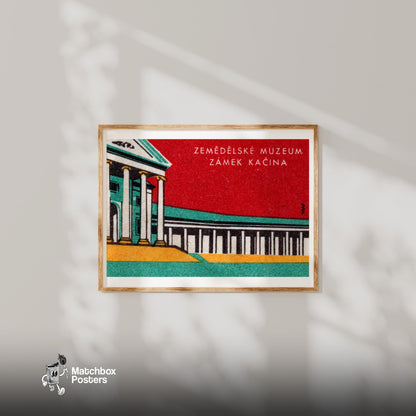 Zemedelske Museum - vintage matchbox label print - bedroom mockup