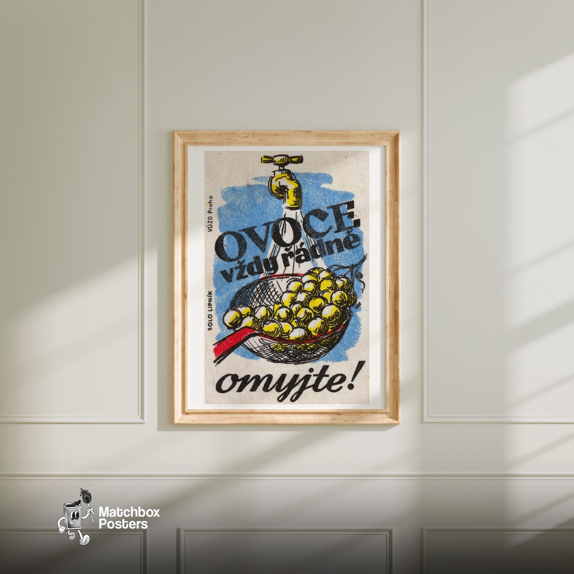 Washing Grapes - vintage matchbox label print - bedroom mockup