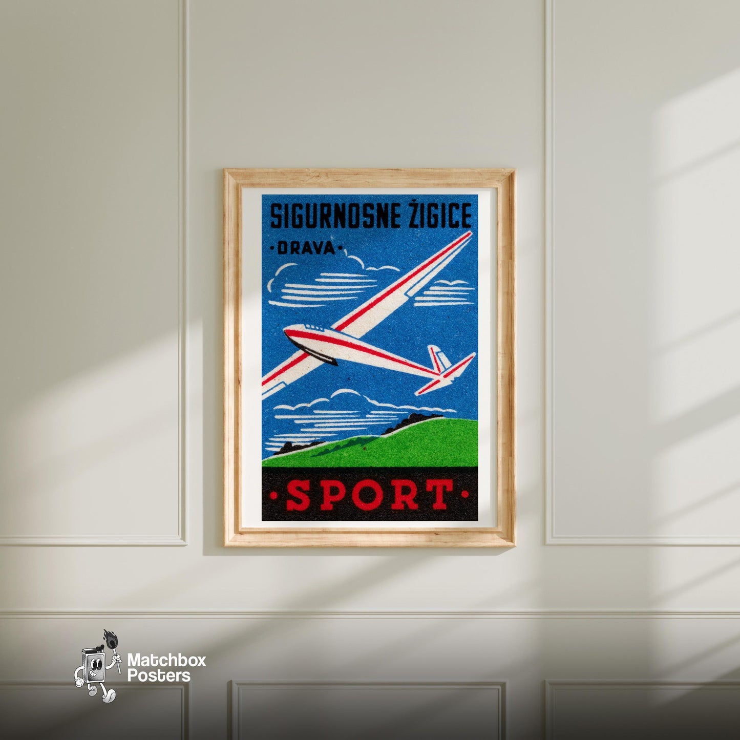 Glider - vintage matchbox label print - bedroom mockup