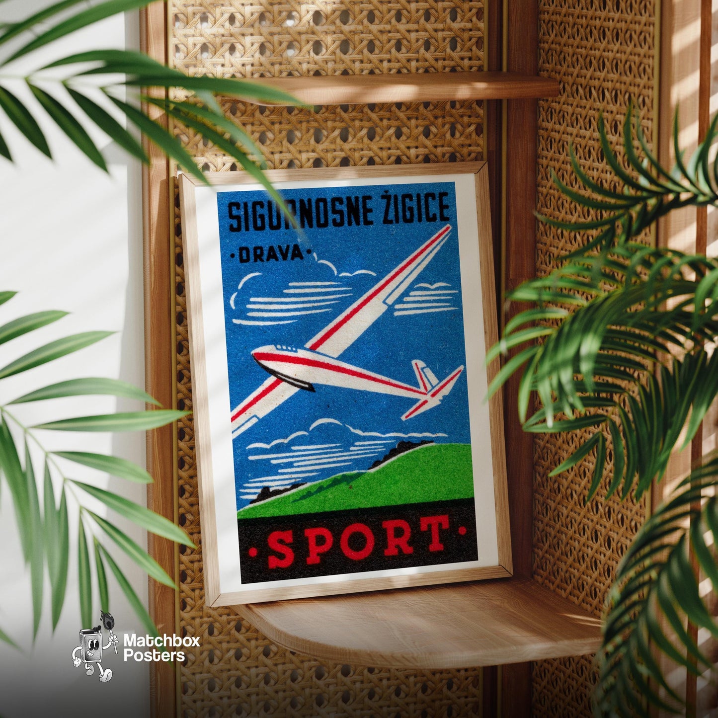 Glider - vintage matchbox label print - office wall