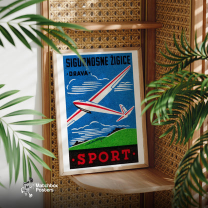 Glider - vintage matchbox label print - office wall