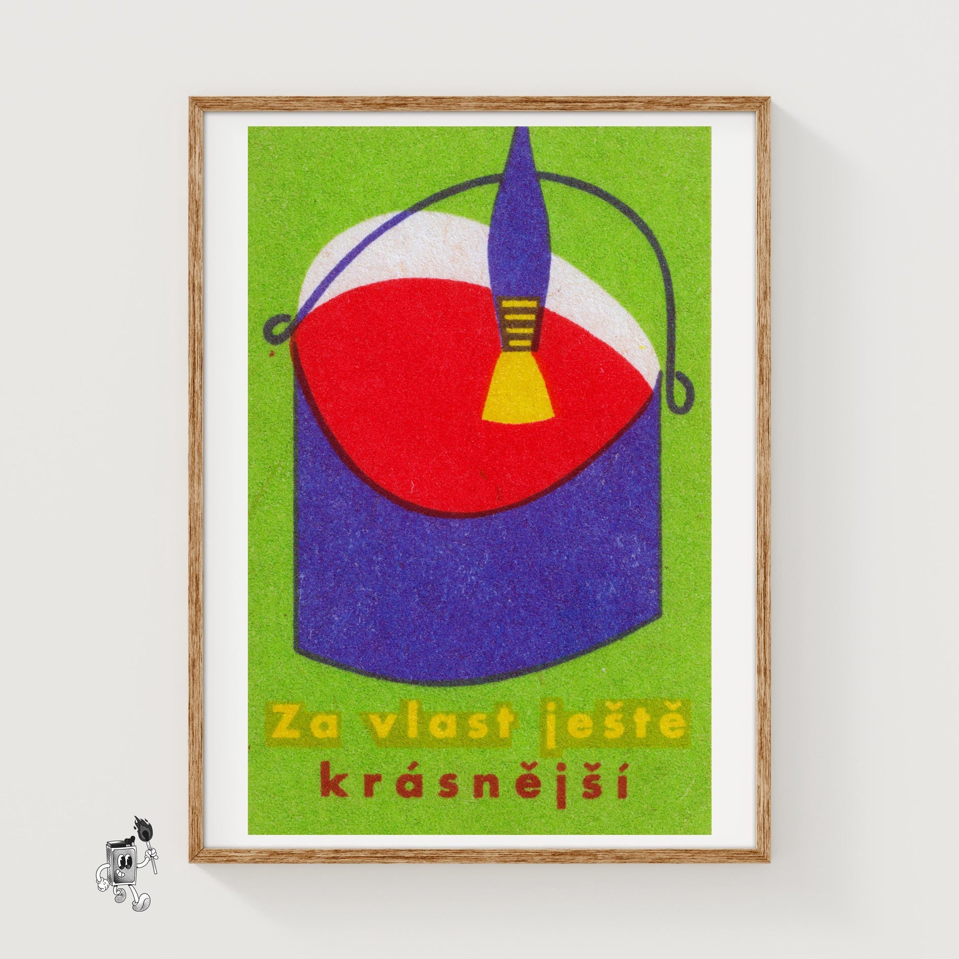 Red Paint Bucket - vintage matchbox label print