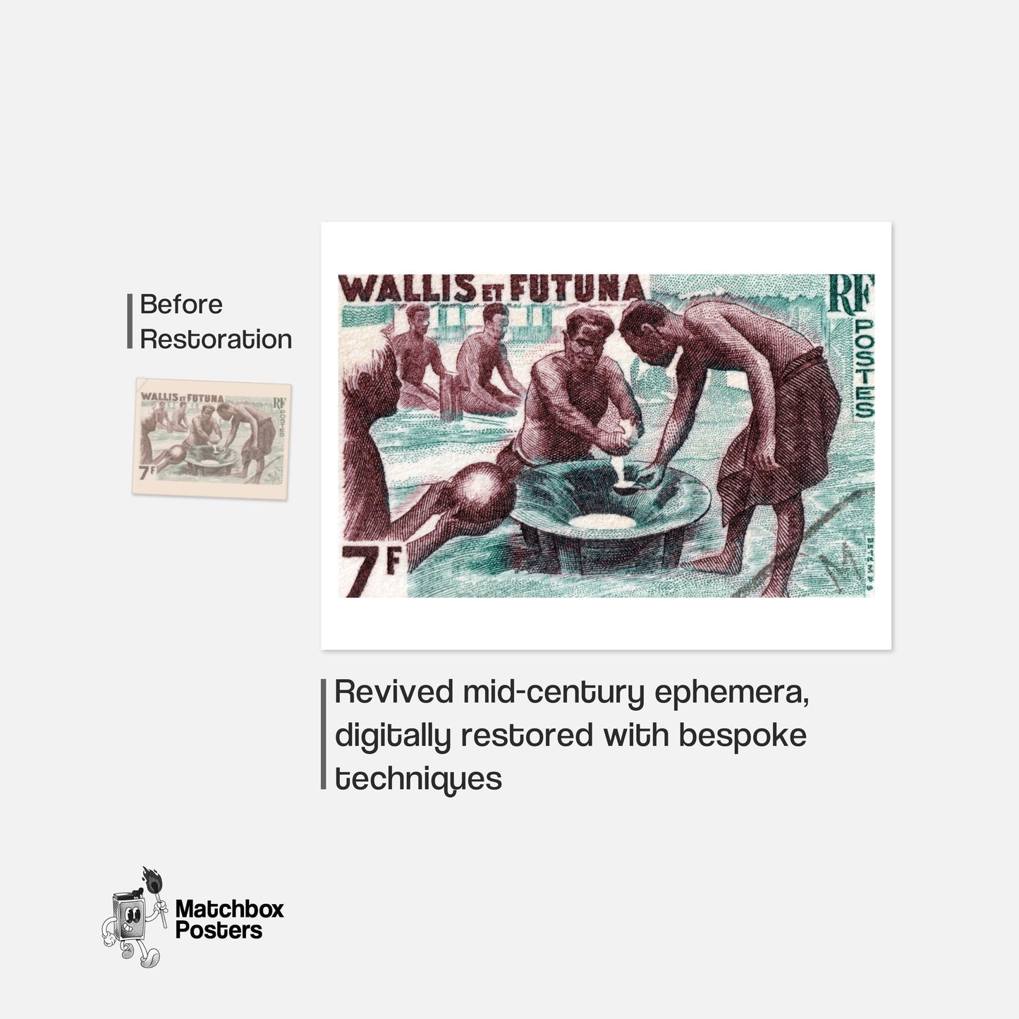 African Vintage Cooking Print, Postage Stamp Style - vintage matchbox label print - framed wall art preview