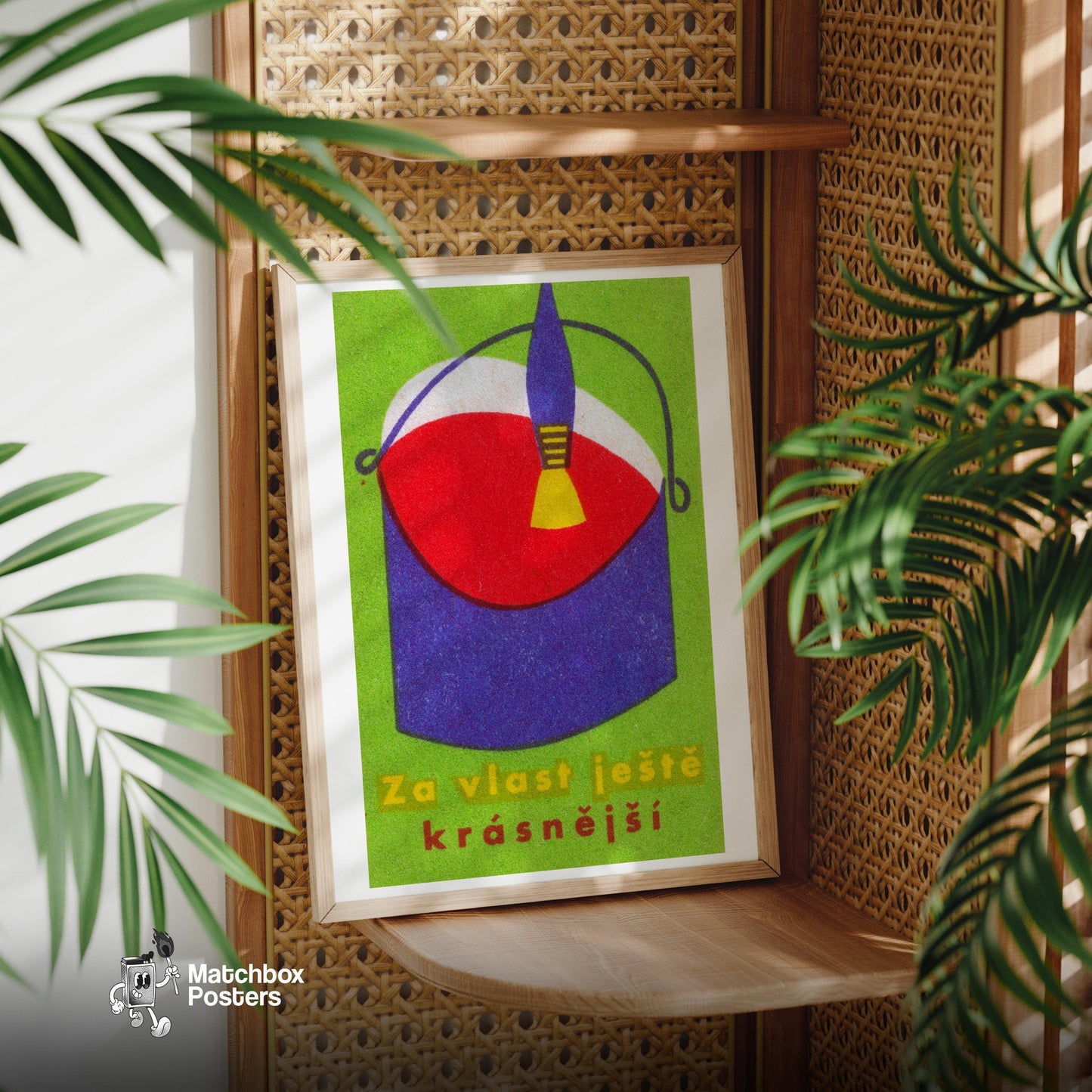 Red Paint Bucket - vintage matchbox label print - office wall