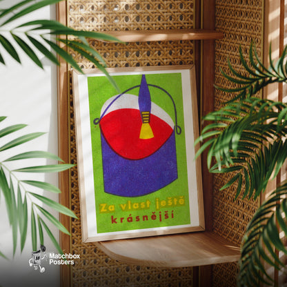 Red Paint Bucket - vintage matchbox label print - office wall