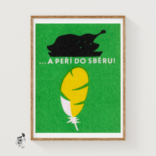 Yellow Feather and Bird - vintage matchbox label print
