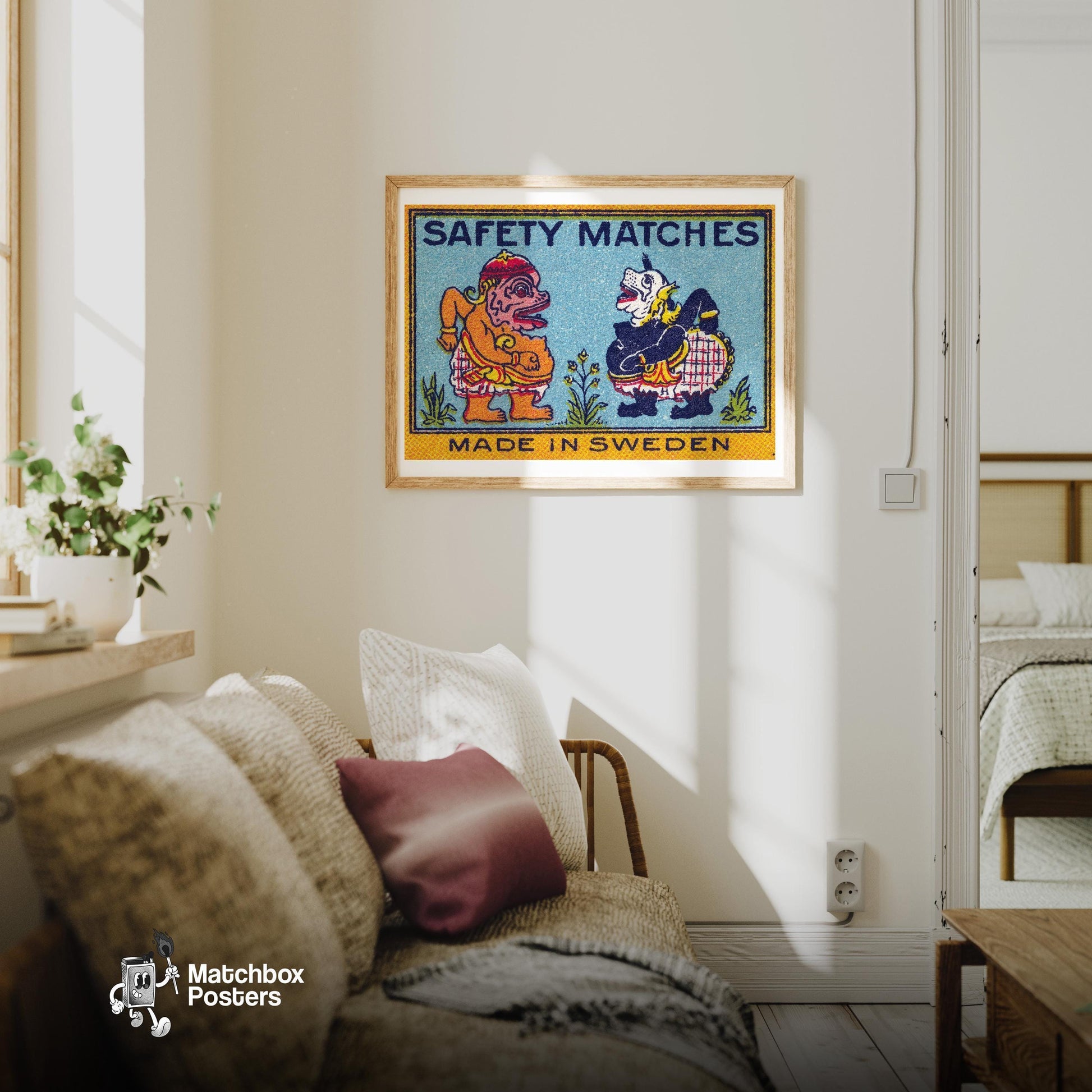 Indonesian Gods - vintage matchbox label print - living room mockup