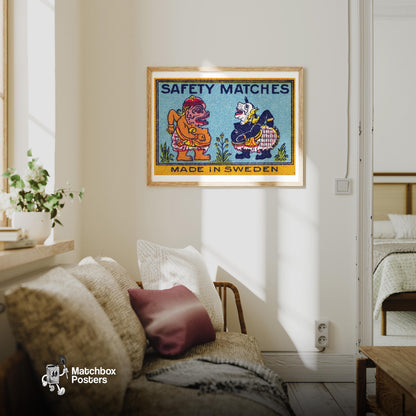 Indonesian Gods - vintage matchbox label print - living room mockup