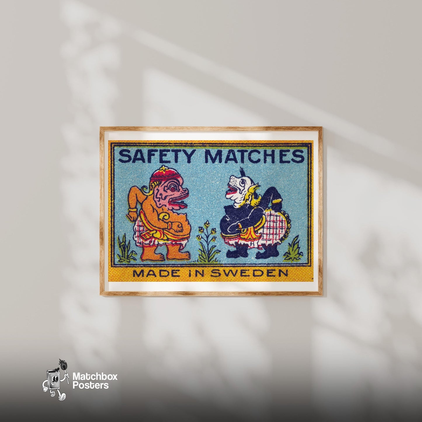 Indonesian Gods - vintage matchbox label print - bedroom mockup