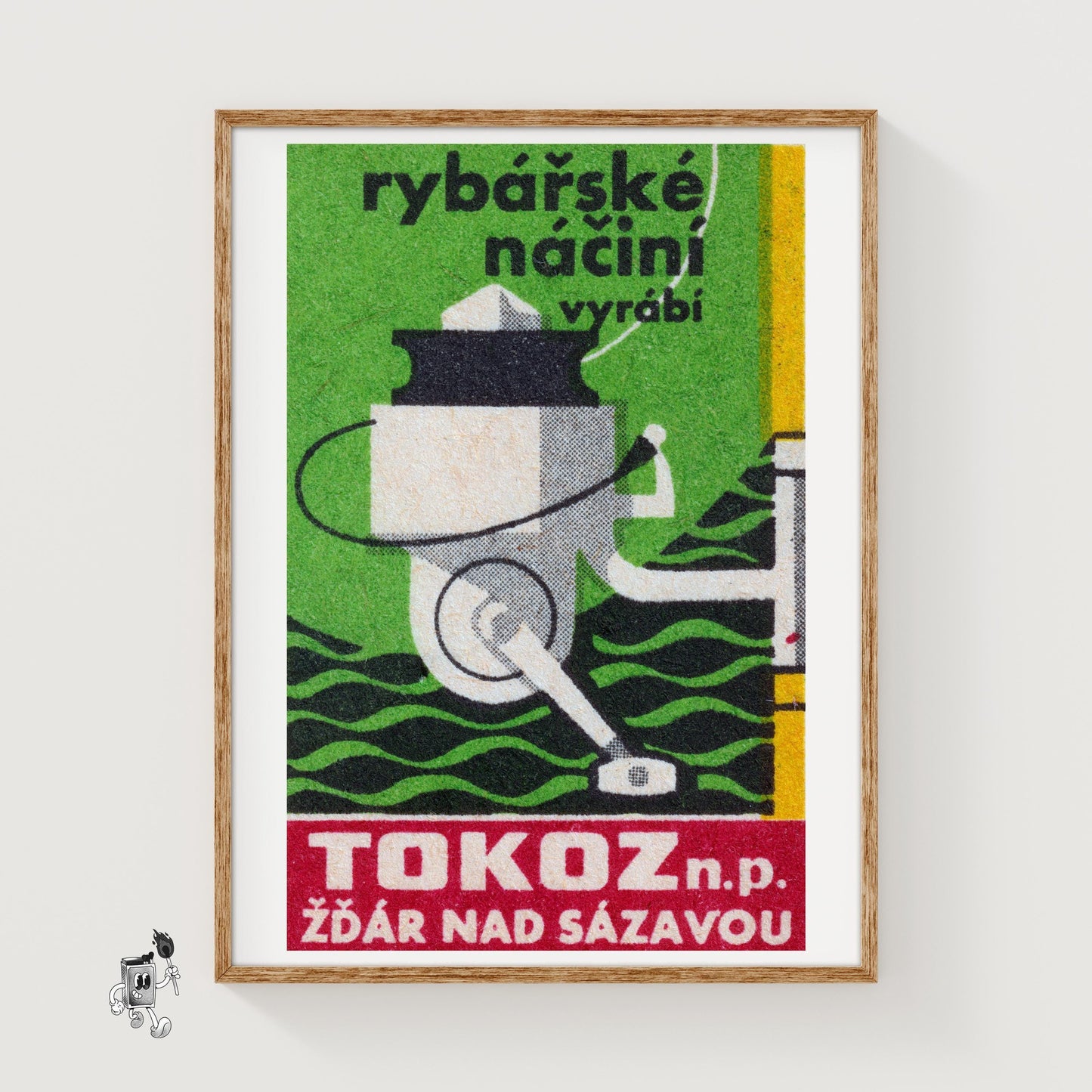 Yellow Fishing Rod - vintage matchbox label print