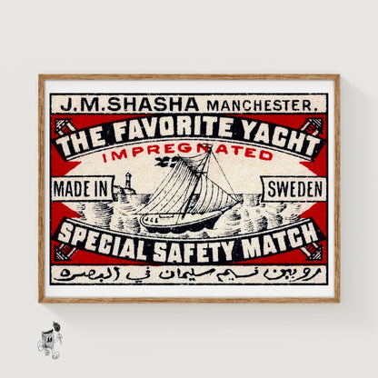 The Favorite Yacht - vintage matchbox label print
