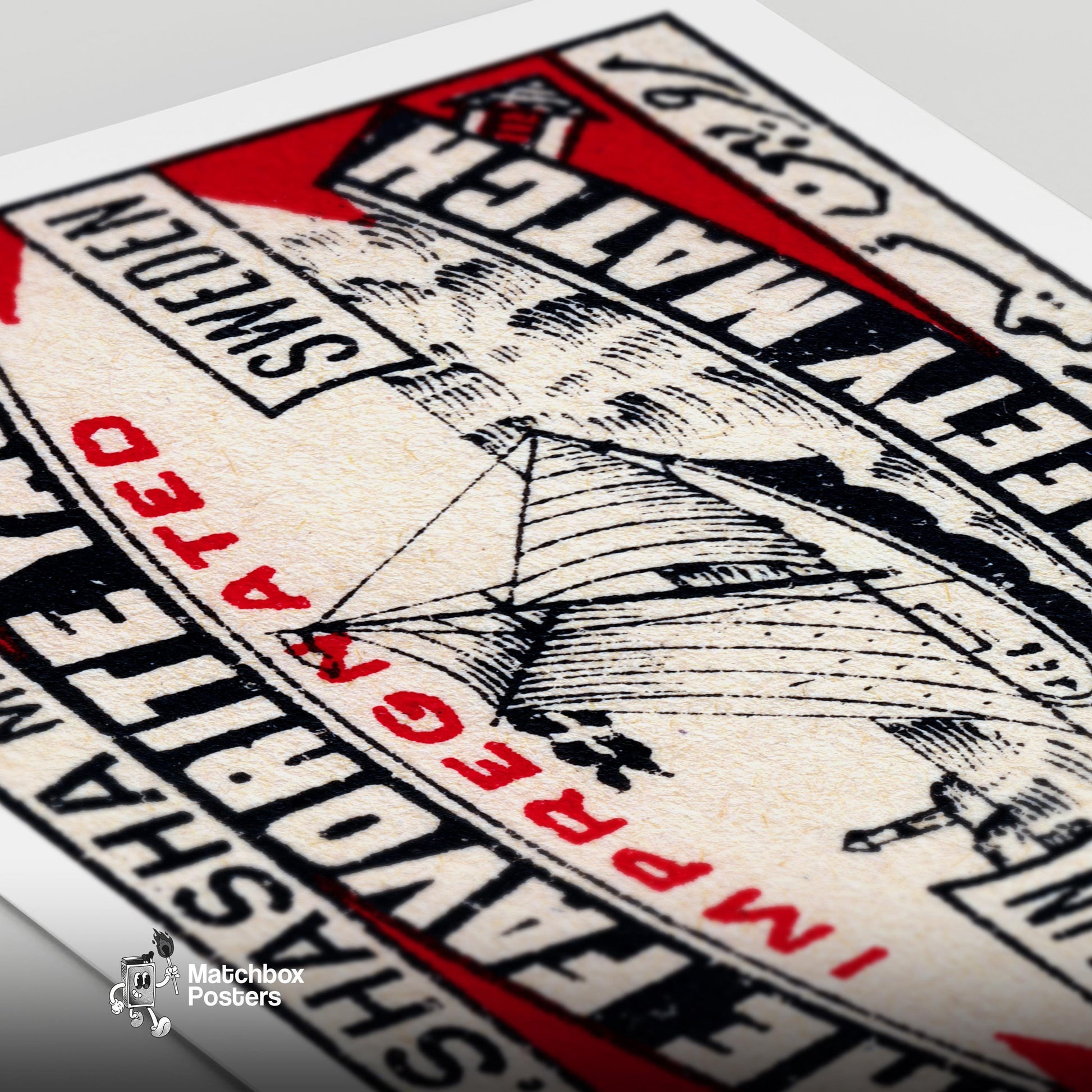The Favorite Yacht - vintage matchbox label print - close-up detail