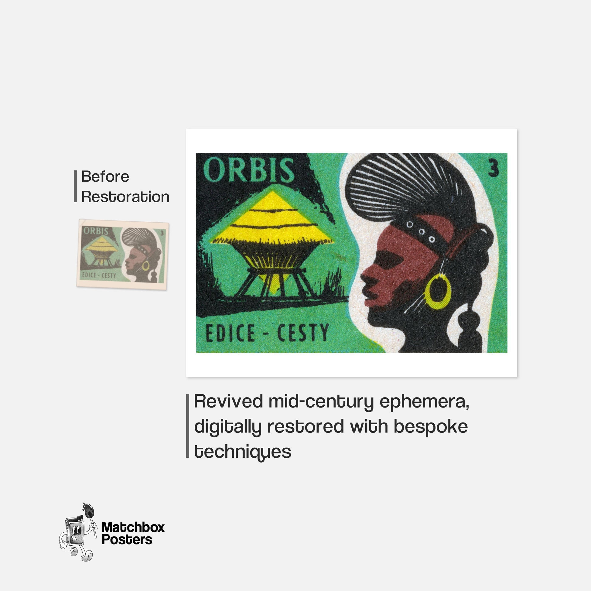 African Tribal Hut - vintage matchbox label print - framed wall art preview
