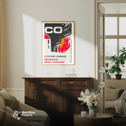 Civil Fire Defense - vintage matchbox label print - living room mockup