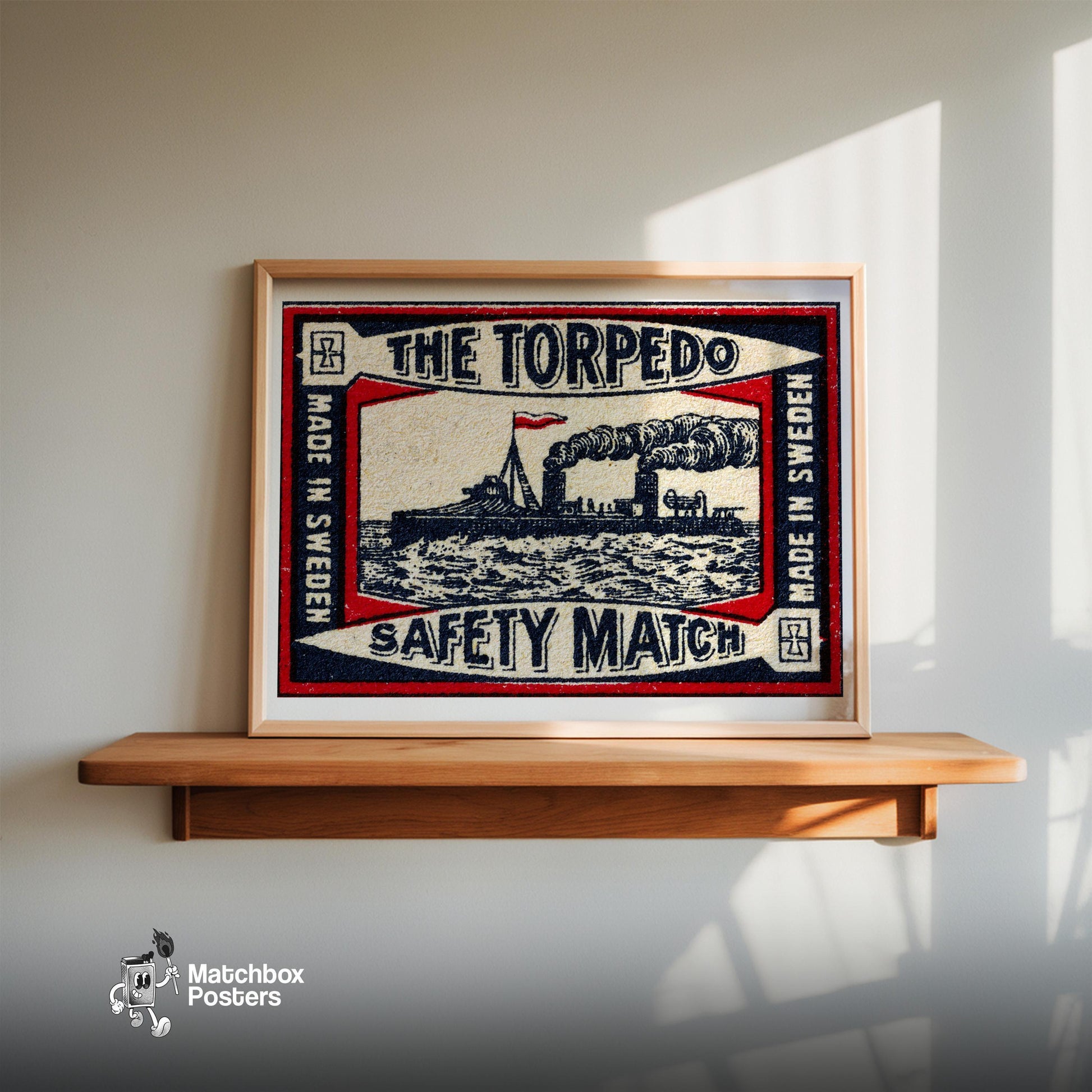 The Torpedo - vintage matchbox label print - size comparison