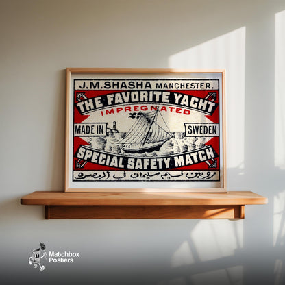 The Favorite Yacht - vintage matchbox label print - size comparison