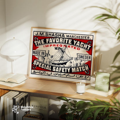 The Favorite Yacht - vintage matchbox label print - office wall