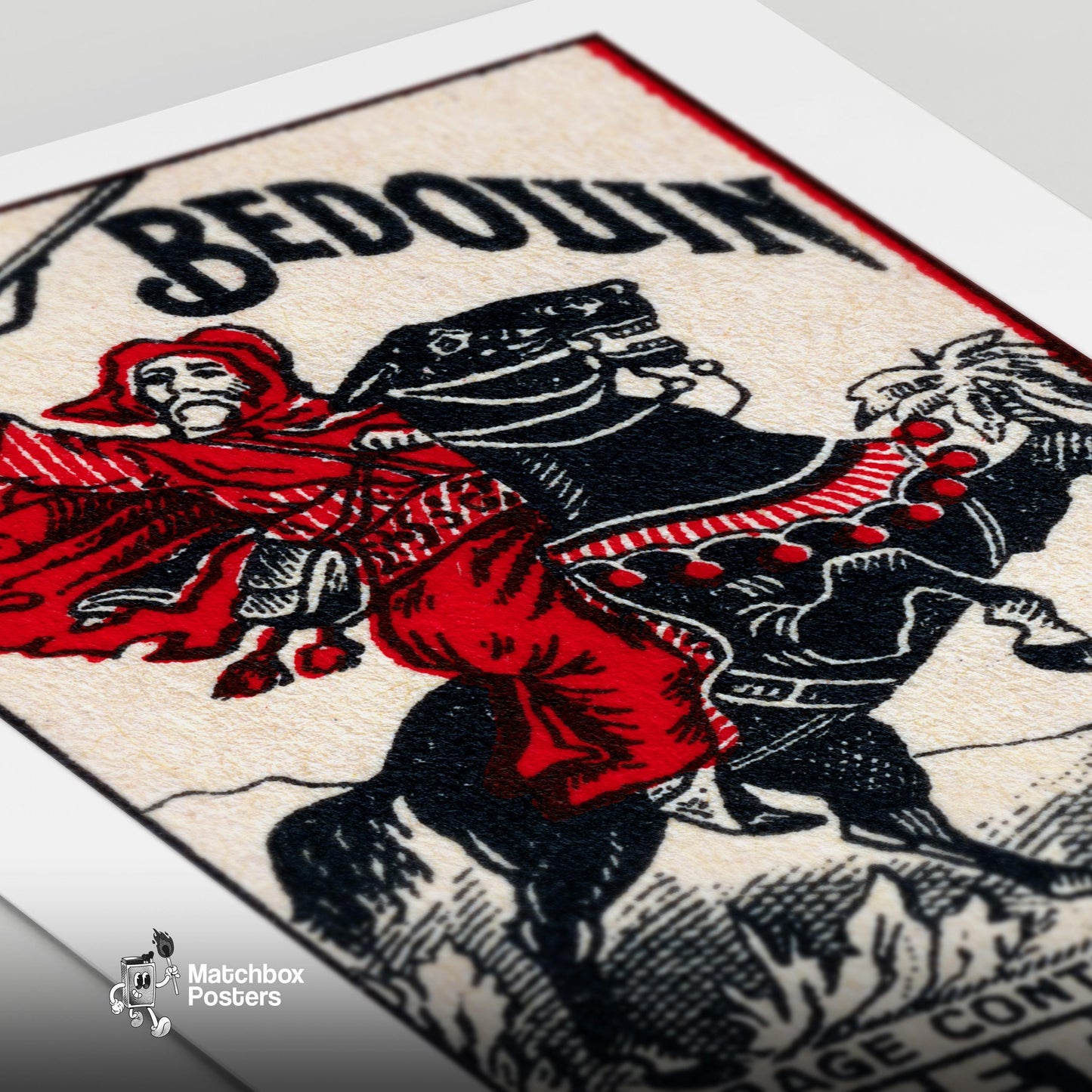 Bedouin Rider - vintage matchbox label print - close-up detail