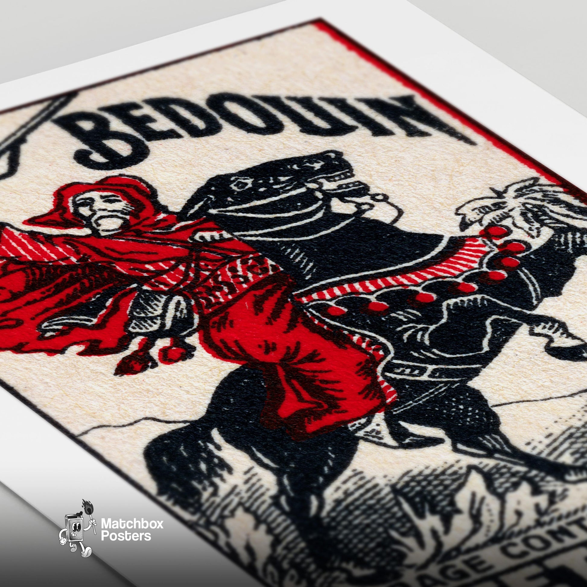 Bedouin Rider - vintage matchbox label print - close-up detail