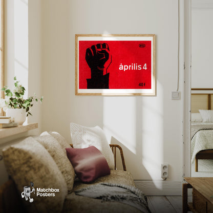 Red Fist - vintage matchbox label print - living room mockup