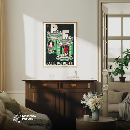 Vegetable Cans - vintage matchbox label print - living room mockup