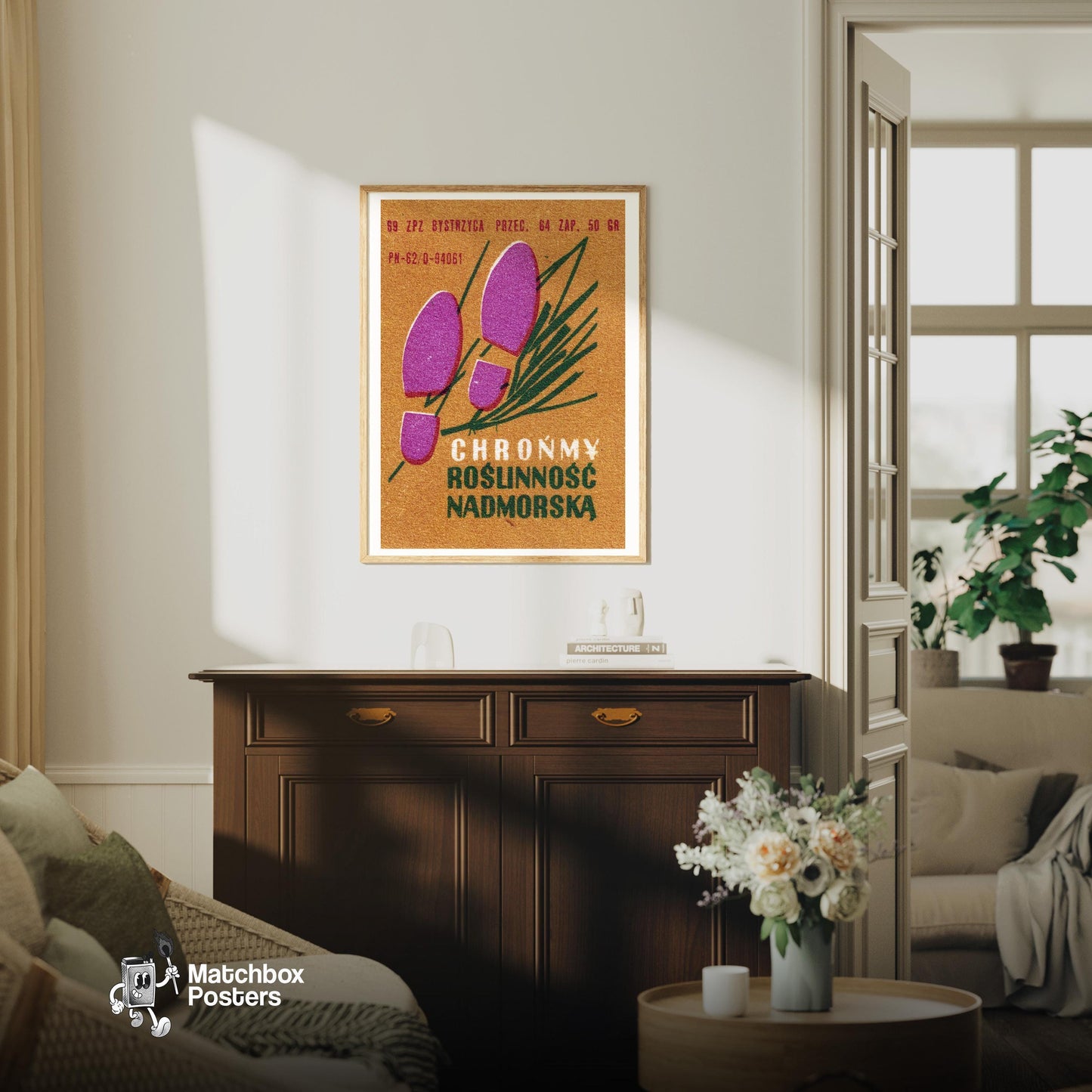 Protect Coastal Environment - vintage matchbox label print - living room mockup