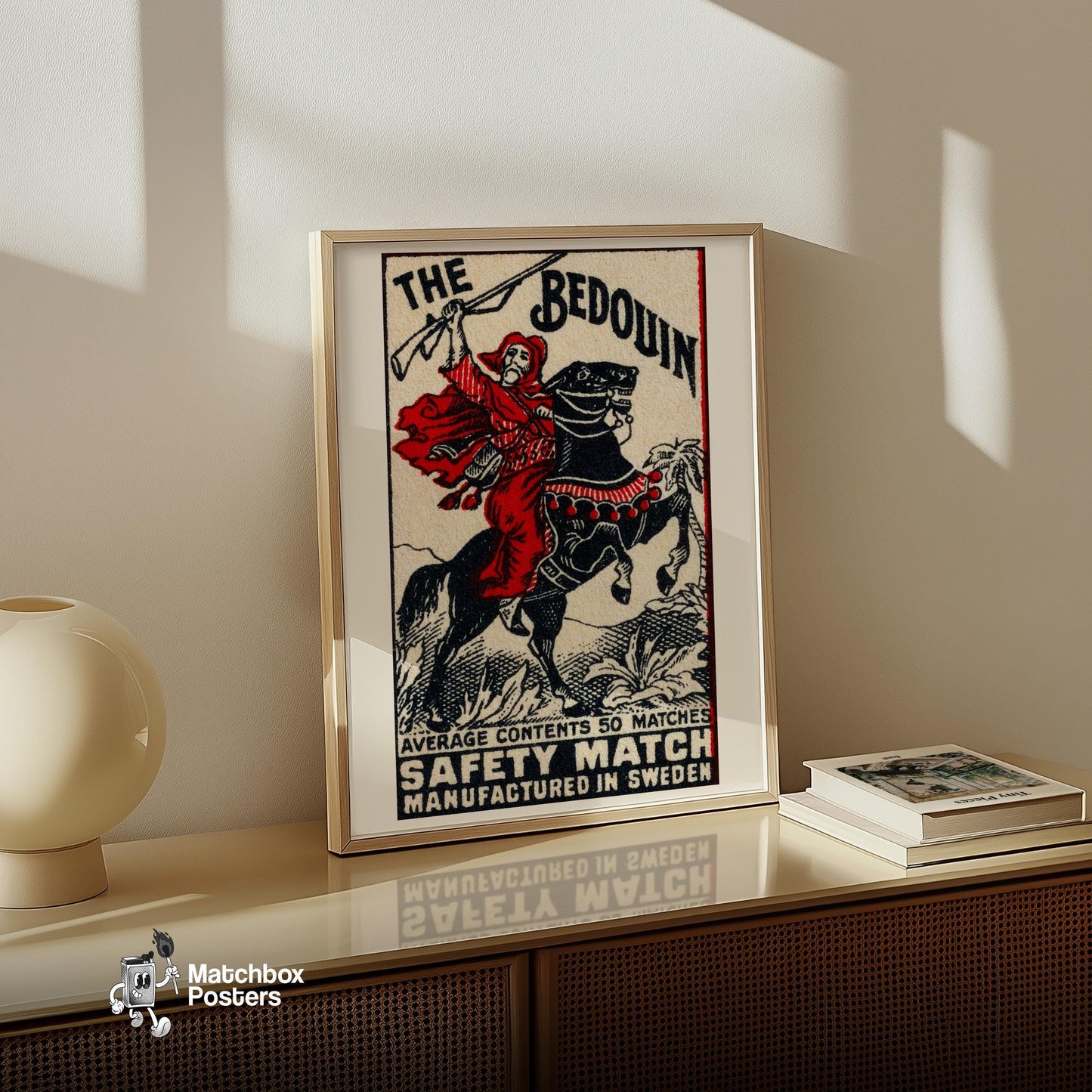 Bedouin Rider - vintage matchbox label print - size comparison