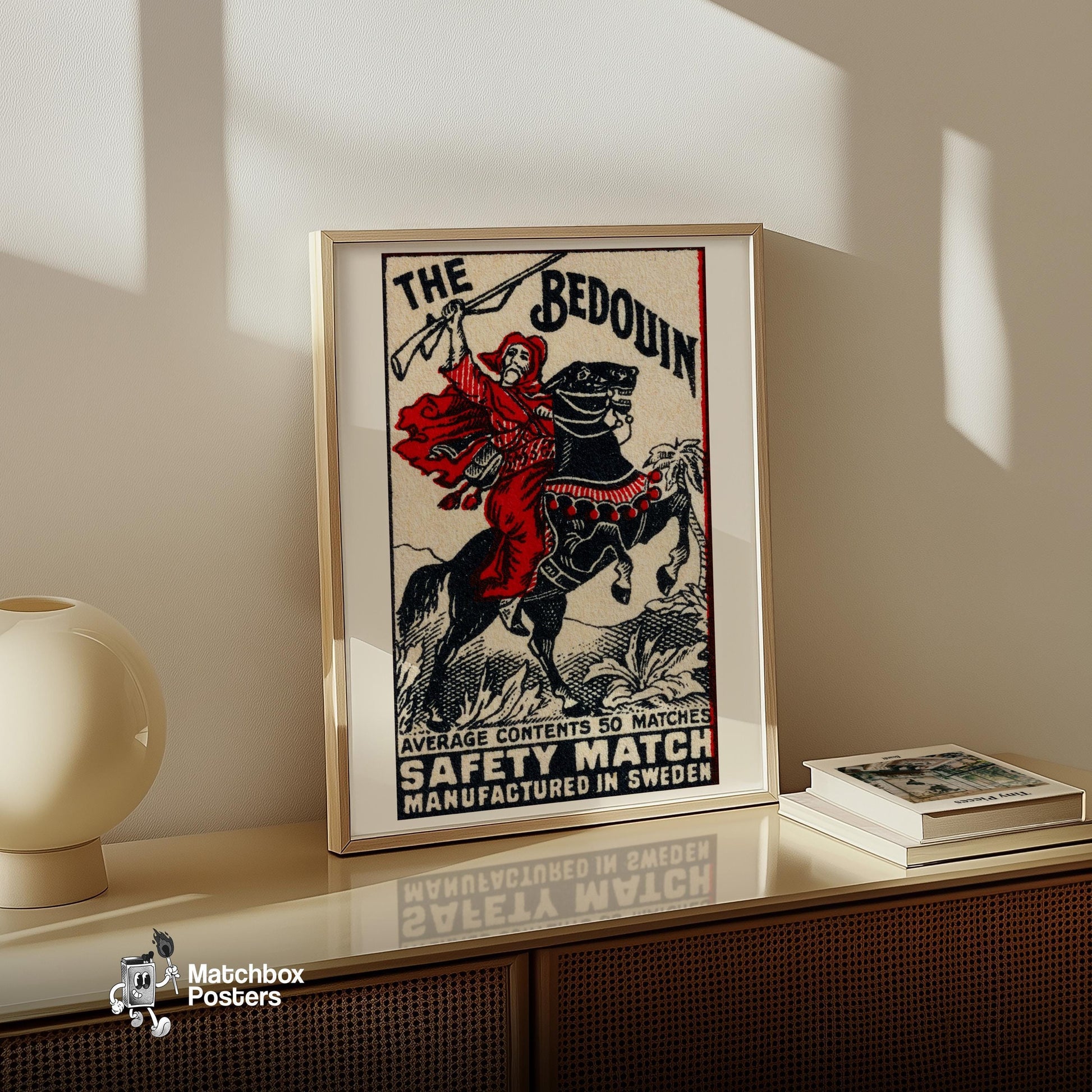 Bedouin Rider - vintage matchbox label print - size comparison