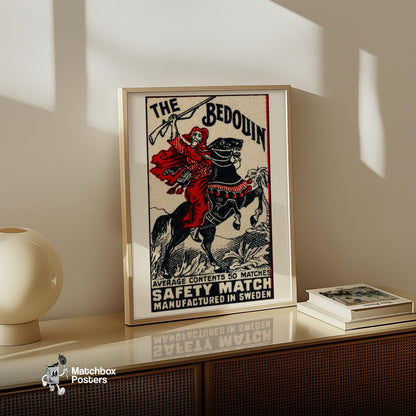Bedouin Rider - vintage matchbox label print - size comparison
