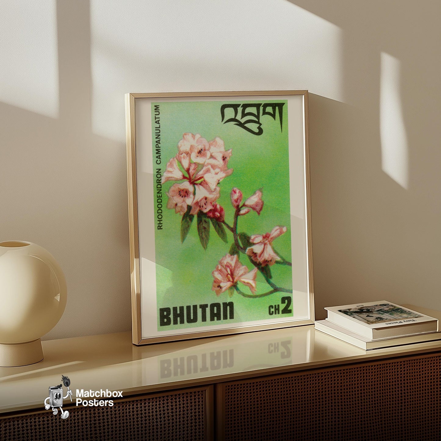 Pink Rhododendron - vintage matchbox label print - size comparison