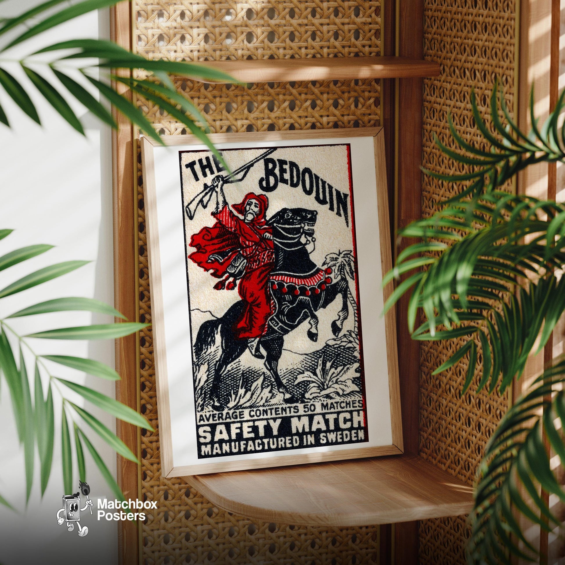 Bedouin Rider - vintage matchbox label print - office wall