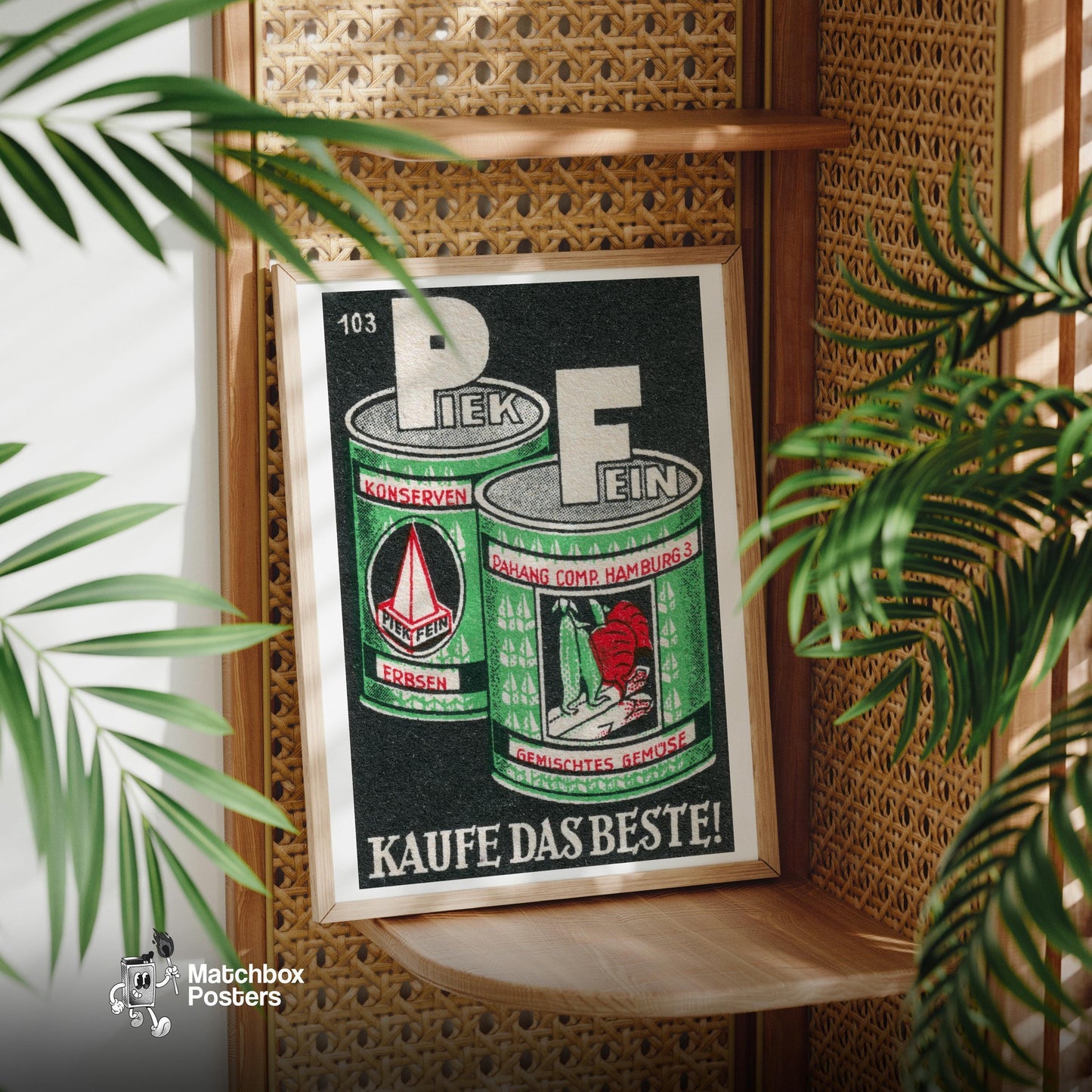 Vegetable Cans - vintage matchbox label print - office wall