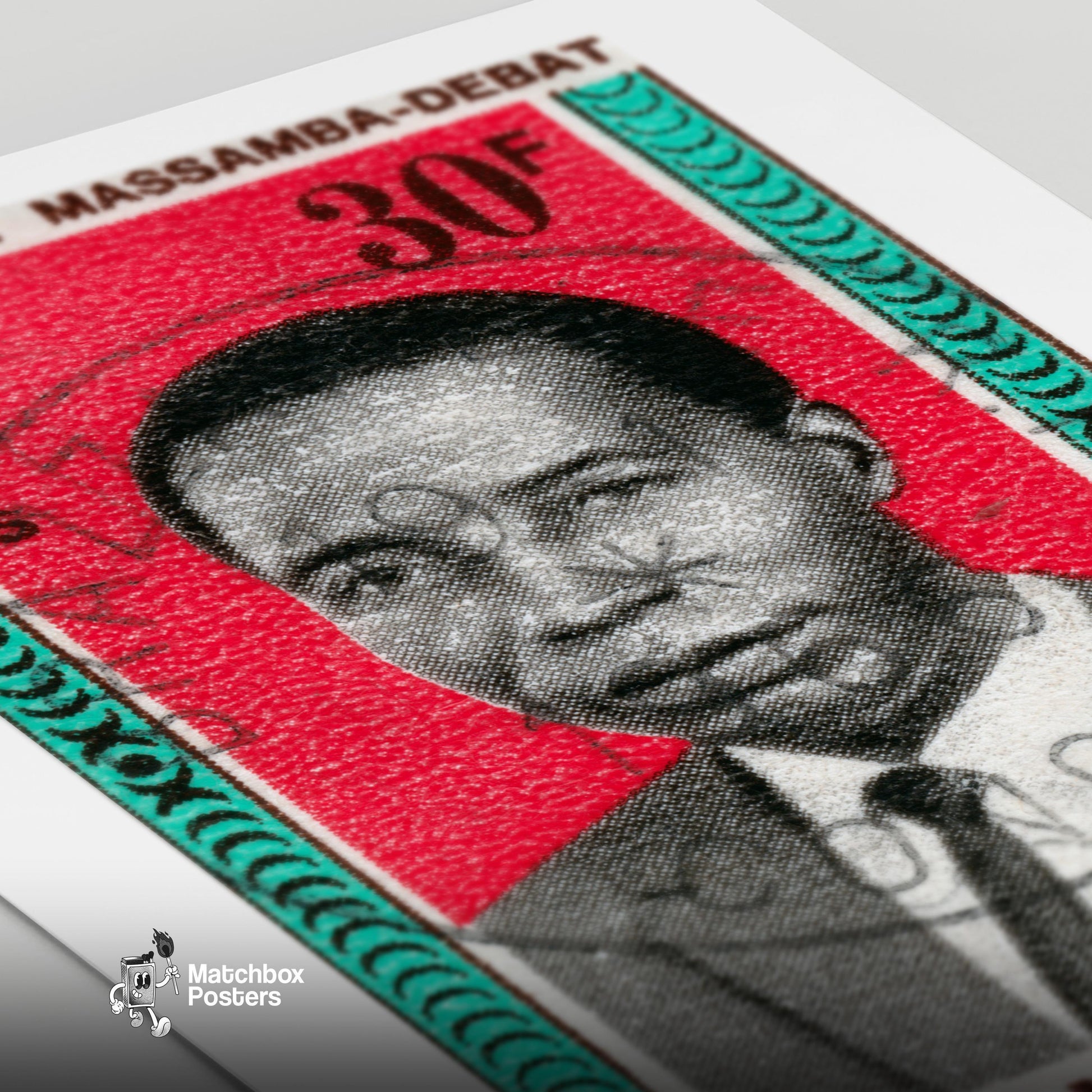Congolese President - vintage matchbox label print - close-up detail