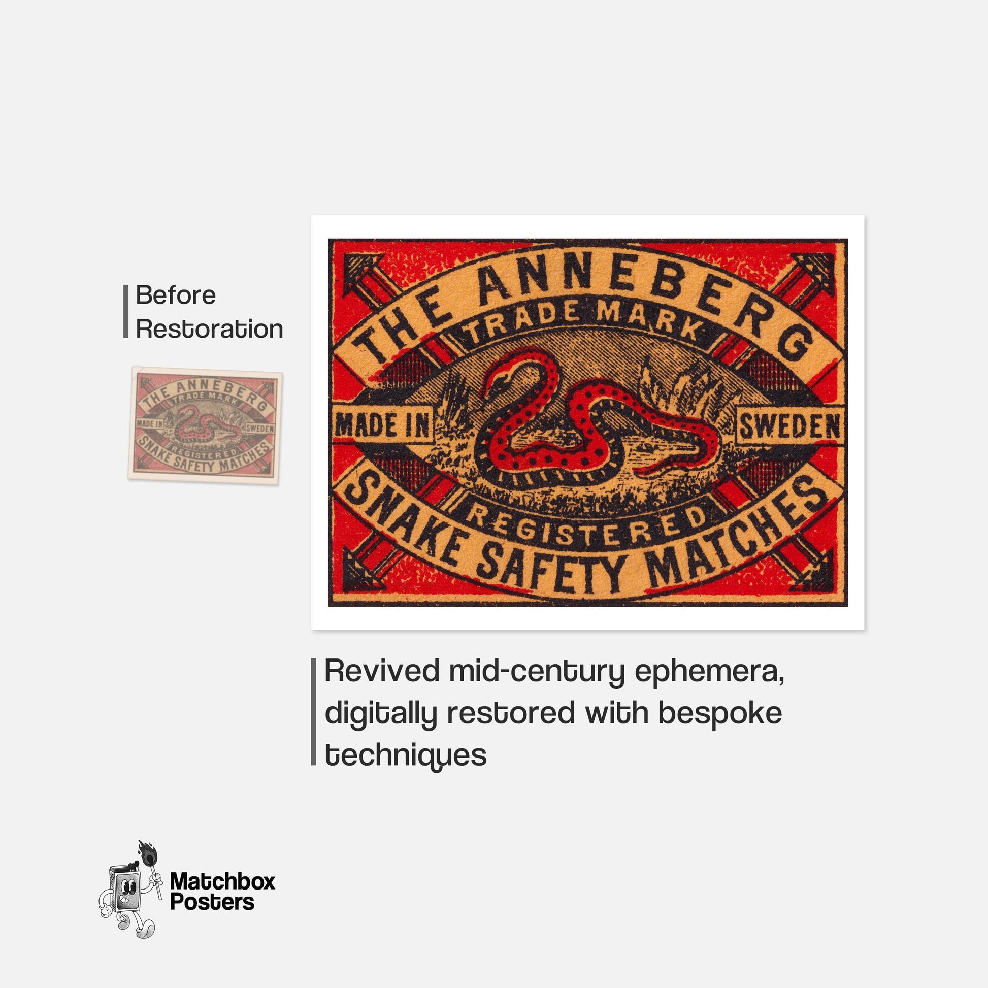 Red Snake - vintage matchbox label print - framed wall art preview