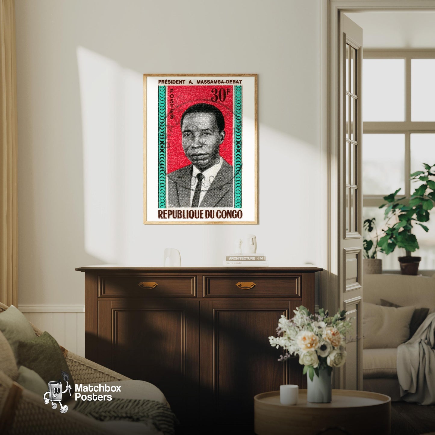 Congolese President - vintage matchbox label print - living room mockup