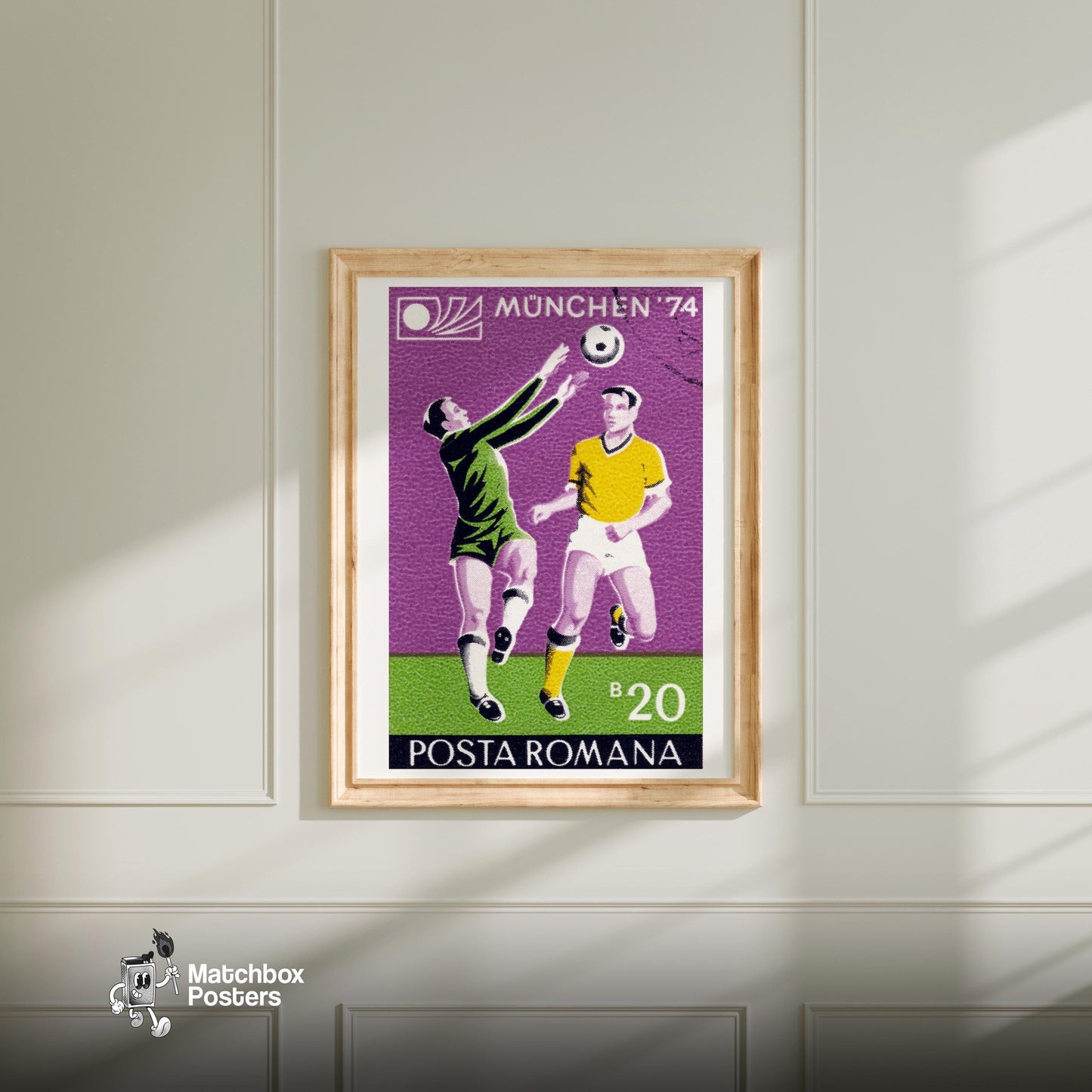 Football Players - vintage matchbox label print - bedroom mockup
